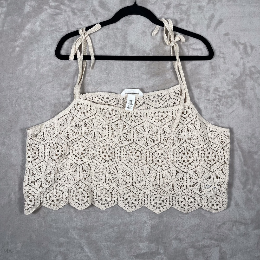 H&M Women's Top Crochet Tie Strap Cottagecore Boho Festival Cropped Coastal XXL